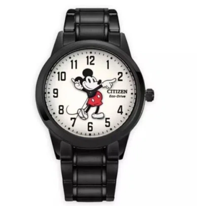 Pre-owned Citizen Disney Black Stainless Mickey Point Watch Limited W/ Box Eco-drive