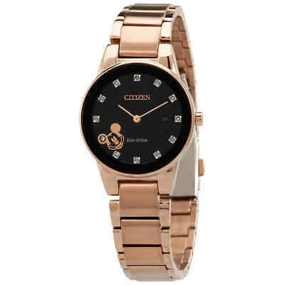 Pre-owned Citizen Disney Mickey Mouse Diamond Black Dial Ladies Watch Ga1056-54w