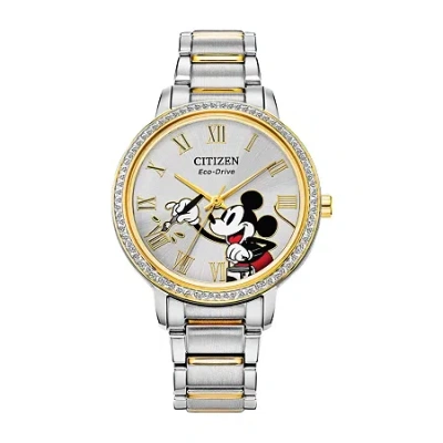 Citizen Disney Mickey Mouse Womens Two Tone Stainless Steel Bracelet Watch Fe7044-52w In Gold