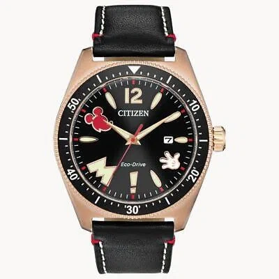 Pre-owned Citizen Disney Mickey Quartz Eco-drive Waterproof Men's Watch Aw1596-08w