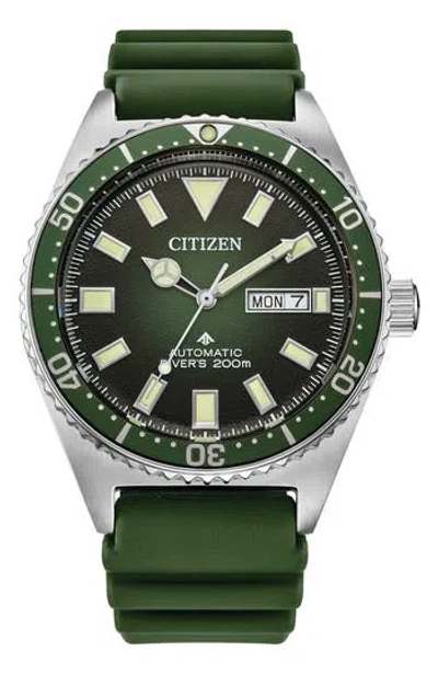 Citizen Dive Style Leather Strap Watch, 29mm In Green