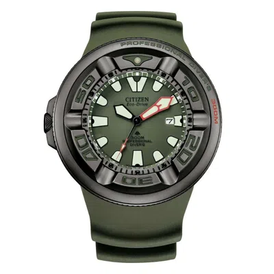 Pre-owned Citizen Diver Eco Divers 300m Green Dial Silicone Strap Men's Watch Bj8057-17x