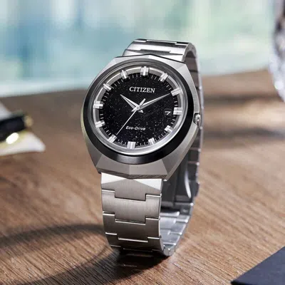 Pre-owned Citizen Eco-drive 365 Bn1014-55e Black Analog Stainless Steel Men's Dress Watch