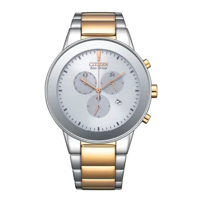 Pre-owned Citizen Eco-drive At2244-84a Two-tone Rose Gold Analog Chronograph Men's Watch