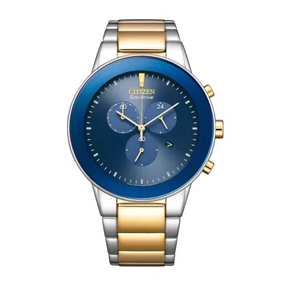 Pre-owned Citizen Eco-drive At2244-84l Blue Analog Two-tone Rose Gold Solar Men's Watch