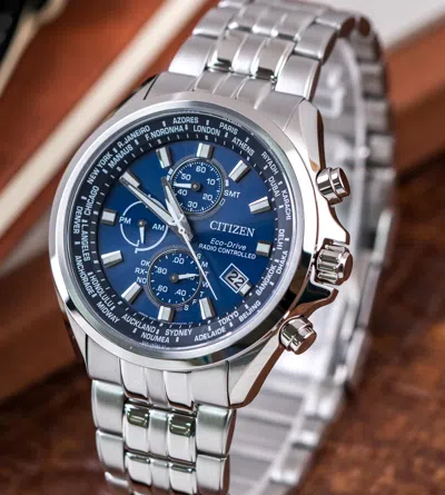 Pre-owned Citizen Eco-drive At8200-87l Radio Controlled Blue Dial Sapphire Crystal Watch