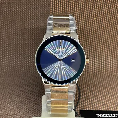 Pre-owned Citizen Eco-drive Au1064-85l Blue Analog Two Tone Gold Solar Men's Dress Watch