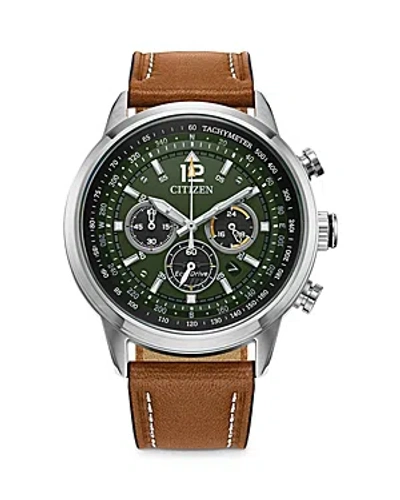 CITIZEN ECO-DRIVE AVION CHRONOGRAPH LEATHER STRAP WATCH, 44MM
