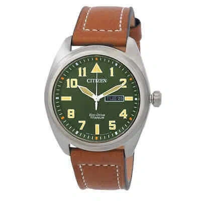 Pre-owned Citizen Eco-drive Avion Super Titanium Green Dial Men's Watch Bm8560-02x