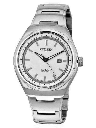 Pre-owned Citizen Eco-drive Aw1251-51a Men's Dress White Dial Titanium Silver-tone Watch
