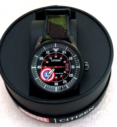 Pre-owned Citizen Eco-drive Aw1367-05w Marvel Captain America Watch