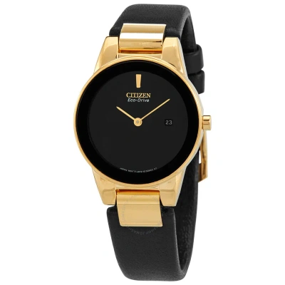 Citizen Eco-drive Black Dial Black Leather Ladies Watch Ga1052-04e In Black / Gold Tone