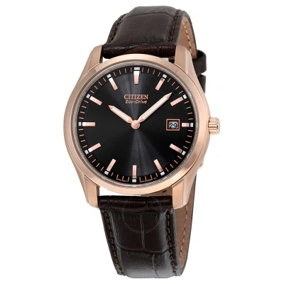 Citizen Eco Drive Black Dial Brown Leather Men's Watch Au1043-00e In Black / Brown / Gold Tone / Rose / Rose Gold Tone