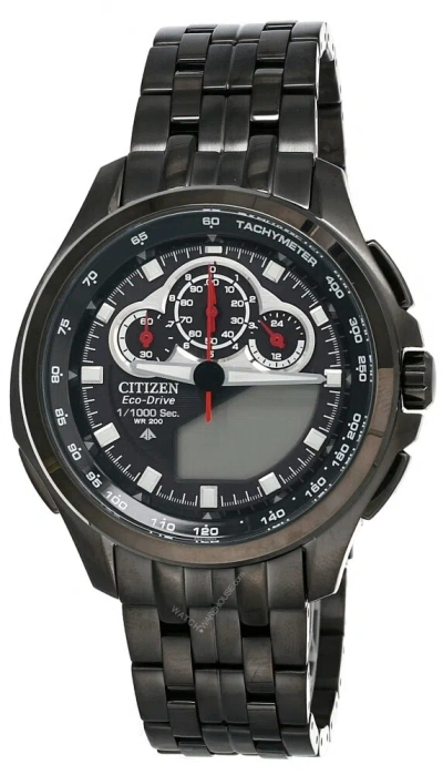 Pre-owned Citizen Eco Drive Black Dial Men's Grey Pvd Watch Jw0097-54e
