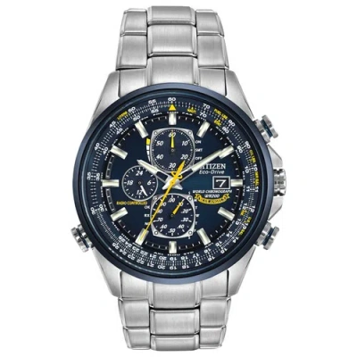 Pre-owned Citizen Eco Drive Blue Angels World Chronograph A-t Men's 43 Mm Watch At8020-54l In Silver-tone