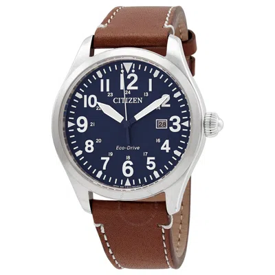 Citizen Eco-drive Blue Dial Brown Leather Men's Watch Bm6838-33l In Blue / Brown