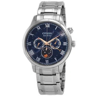 Pre-owned Citizen Eco-drive Blue Dial Moon Phase Men's Watch Ap1050-81l