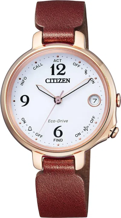 Pre-owned Citizen Eco-drive Bluetooth Ee4029-17a Brown Women's Watch Leather Band