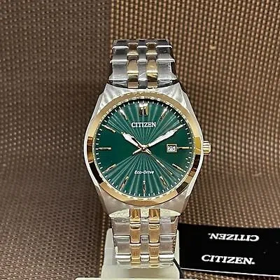 Pre-owned Citizen Eco-drive Bm7339-89x Classic Corso Green Analog Two Tone Gold Band Watch