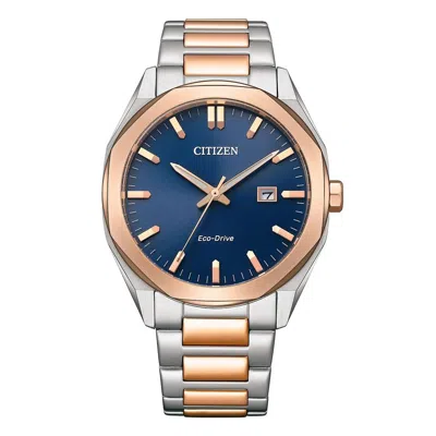 Pre-owned Citizen Eco-drive Bm7606-84l Dark Blue Analog Two-tone Rose Gold Men's Watch