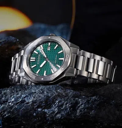 Pre-owned Citizen Eco-drive Bm7630-80x Green Analog Octagonal Design Solar Men's Watch