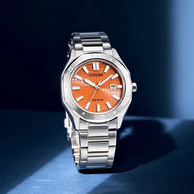 Pre-owned Citizen Eco-drive Bm7630-80z Orange Analog Octagonal Design Solar Men's Watch