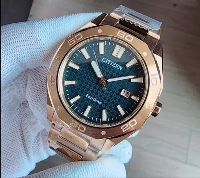 Pre-owned Citizen Eco-drive Bm7633-81x Green Analog Rose Gold Tone Octagonal Men's Watch