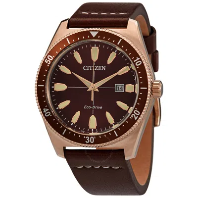 Citizen Eco-drive Brown Dial Brown Leather Men's Watch Aw1593-06x In Brown / Gold Tone / Rose / Rose Gold Tone