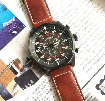 Pre-owned Citizen Eco-drive Ca4218-14e Chronograph Black Analog Brown Leather Men's Watch