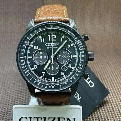 Pre-owned Citizen Eco-drive Ca4505-12e Standard Analog Brown Leather Strap Men's Watch