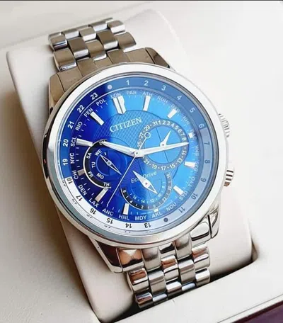 Pre-owned Citizen Eco-drive Calendrier Blue Dial Bu2021-51l Stainless Steel Men's Watch