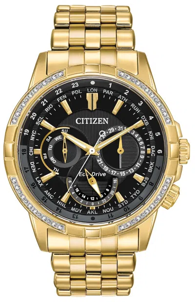 Pre-owned Citizen Eco-drive Calendrier Diamond Men's Gold-tone Steel Watch Bu2082-56e