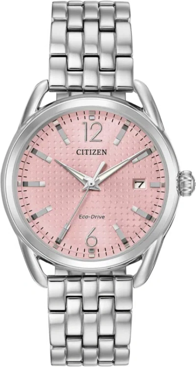 Pre-owned Citizen Eco-drive Casual Womens Watch, Stainless Steel In Silver Bracelet, Pink Dial