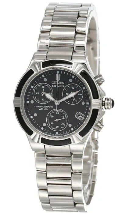 Pre-owned Citizen Eco Drive Chrono Black Dial Ss Women's Watch Fb1030-59e -store Display
