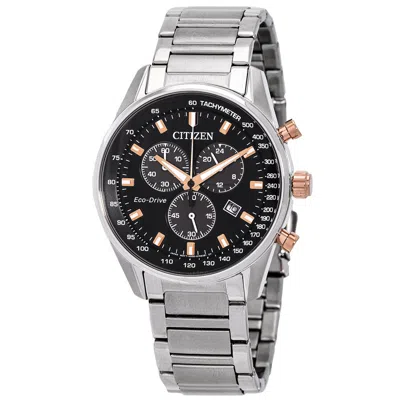Citizen Eco-drive Chronograph Black Dial Men's Watch At2396-86e In Black / Gold Tone / Rose / Rose Gold Tone