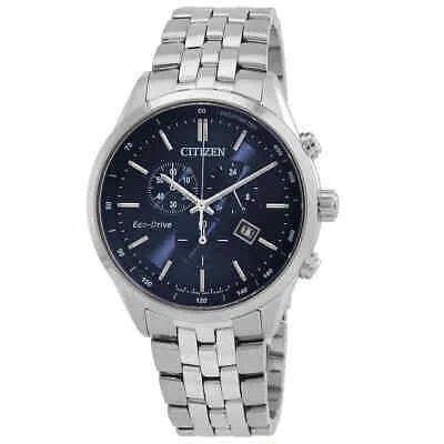 Pre-owned Citizen Eco-drive Chronograph Blue Dial Men's Watch At2140-55l