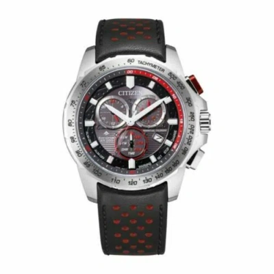 Pre-owned Citizen Eco-drive Chronograph Mens Black Leather Strap Watch Bl5570-01e