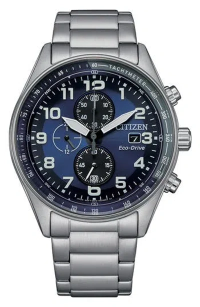 Citizen Eco Drive Chronograph Stainless Steel Bracelet Watch, 43mm In Silver