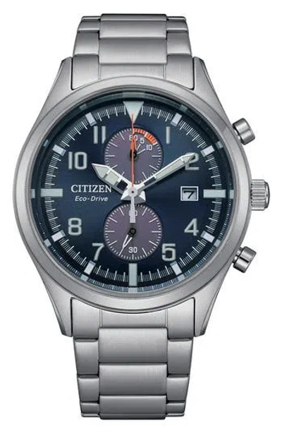 Citizen Eco Drive Chronograph Stainless Steel Bracelet Watch, 43mm In Silver/silver