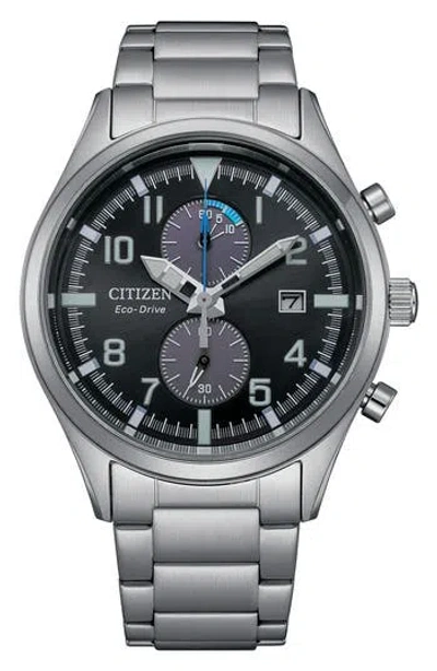Citizen Eco Drive Chronograph Stainless Steel Bracelet Watch, 43mm In Silver