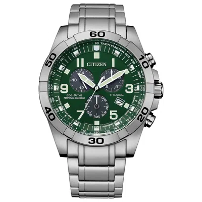 Pre-owned Citizen Eco Drive Chronograph Titanium Green Perpetual Cal. Watch Bl5550-50x