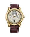 Citizen Men's Classic Calendrier Brown Leather Strap Watch 41.8mm In White/brown