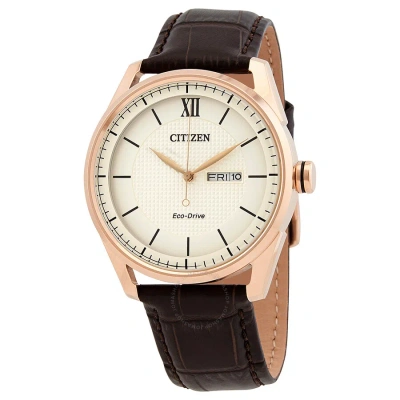 Citizen Eco-drive Classic Ivory Dial Men's Watch Aw0082-01a In Brown / Gold Tone / Ivory / Rose / Rose Gold Tone