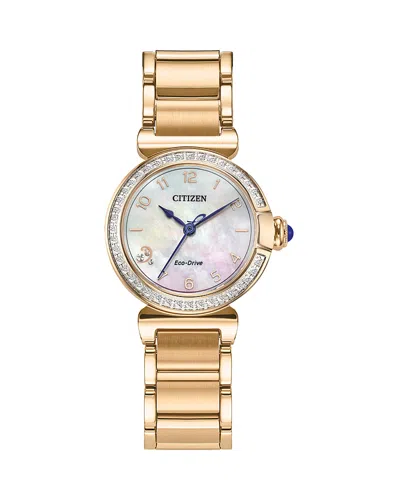 Citizen Eco Drive Classic Mae Watch, 26mm In White/rose Gold