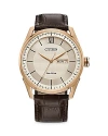 Citizen Sport Luxury Mens Brown Stainless Steel Leather Strap Watch Aw0082-01a In Beige/brown