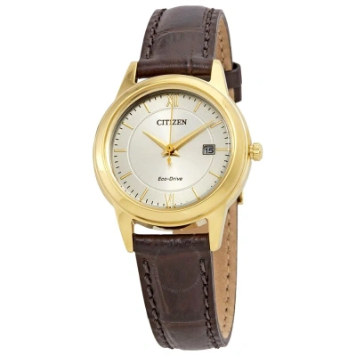 Citizen Eco-drive Corso Silver Dial Ladies Watch Fe1082-05a In Brown / Gold Tone / Silver / Yellow