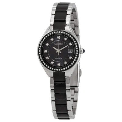 Citizen Eco-drive Crystal Black Dial Ladies Watch Ew2558-88e In Two Tone  / Black