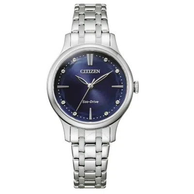 Citizen Eco-drive Crystal Blue Dial Ladies Watch Em0890-85l In Blue/silver Tone