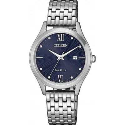 Citizen Eco-drive Crystal Blue Dial Ladies Watch Ew2530-87l In Blue/silver Tone