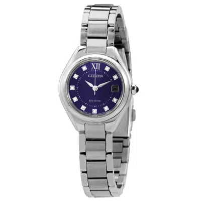 Citizen Eco-drive Crystal Blue Dial Stainless Steel Ladies Watch Ew2540-83l In Neutral